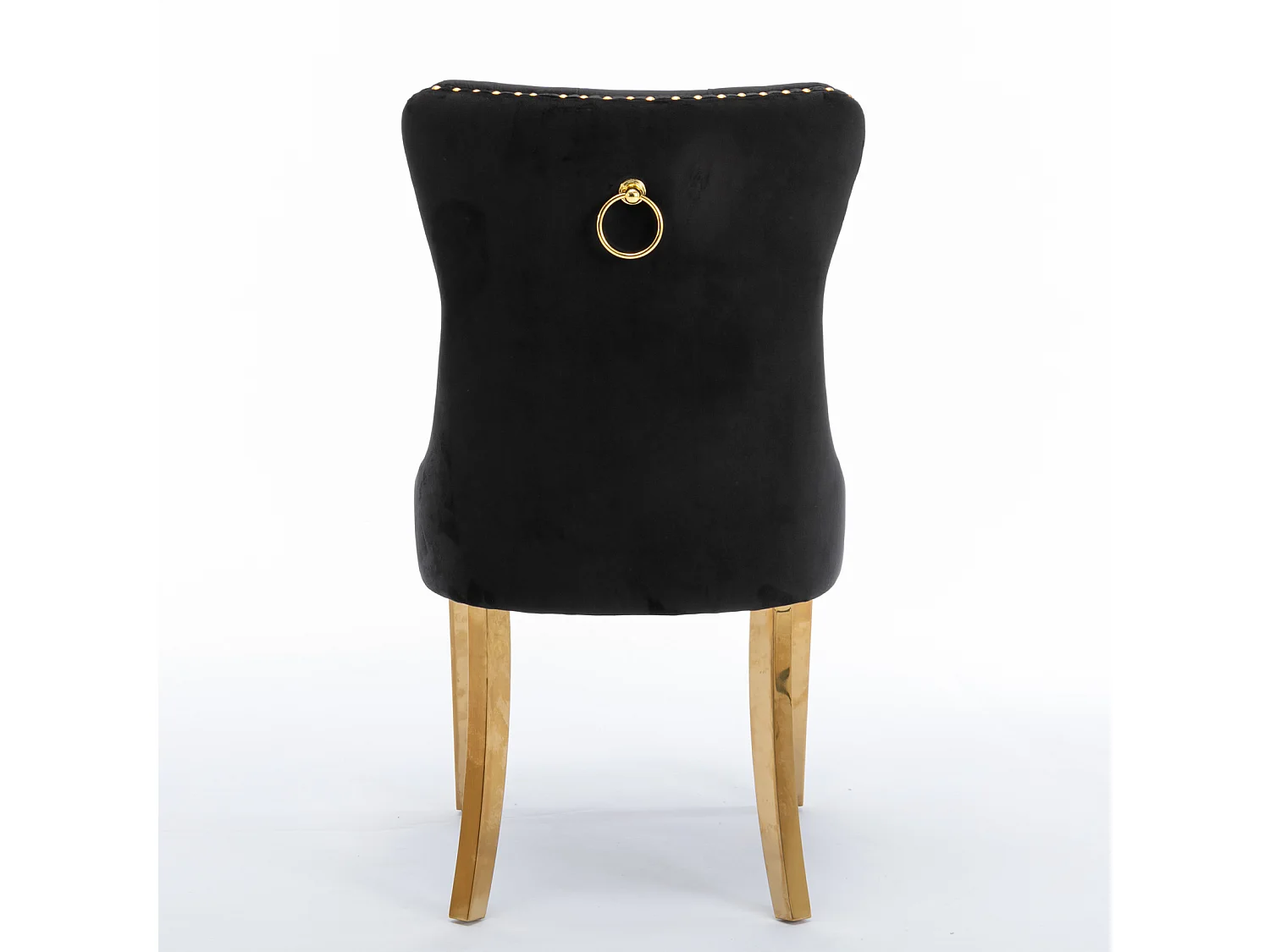 Lot de 2 chaises de salle à manger - Chaises avec dossier rembourré et pieds en acier inoxydable doré - avec garniture cloutée - velours noir