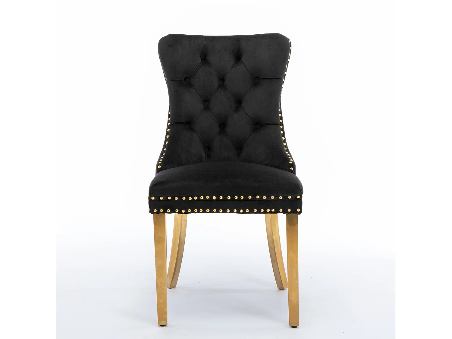 Lot de 2 chaises de salle à manger - Chaises avec dossier rembourré et pieds en acier inoxydable doré - avec garniture cloutée - velours noir