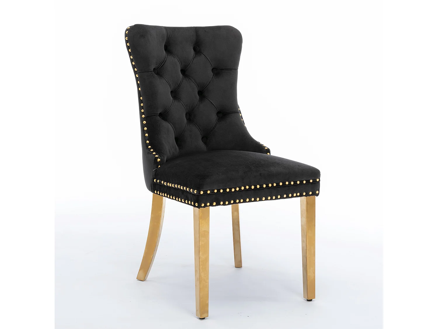 Lot de 2 chaises de salle à manger - Chaises avec dossier rembourré et pieds en acier inoxydable doré - avec garniture cloutée - velours noir