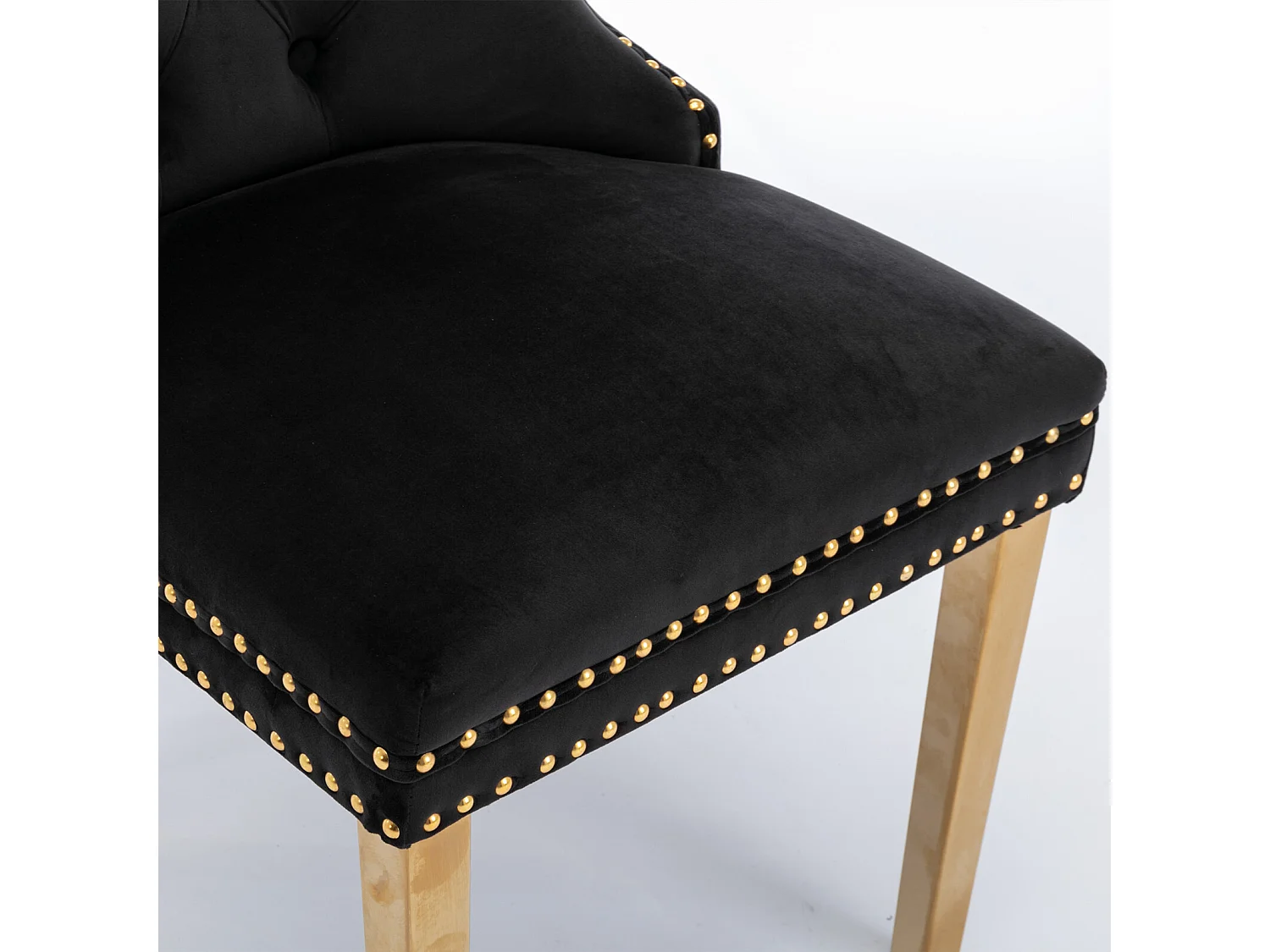 Lot de 2 chaises de salle à manger - Chaises avec dossier rembourré et pieds en acier inoxydable doré - avec garniture cloutée - velours noir