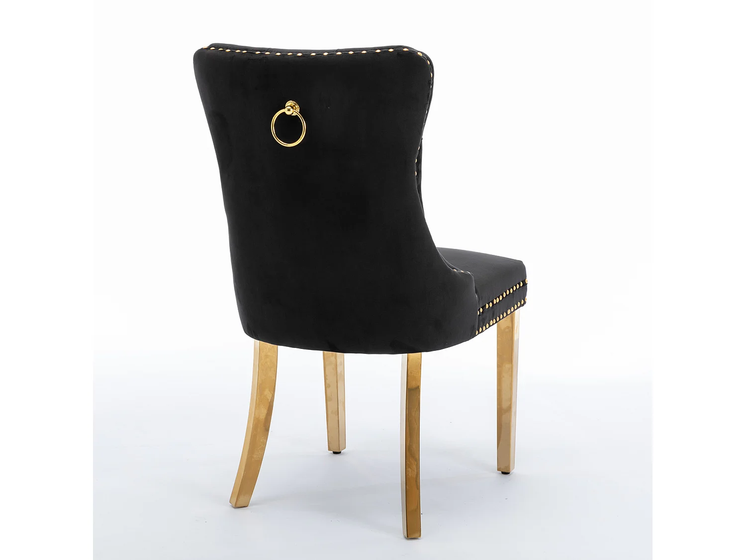 Lot de 2 chaises de salle à manger - Chaises avec dossier rembourré et pieds en acier inoxydable doré - avec garniture cloutée - velours noir