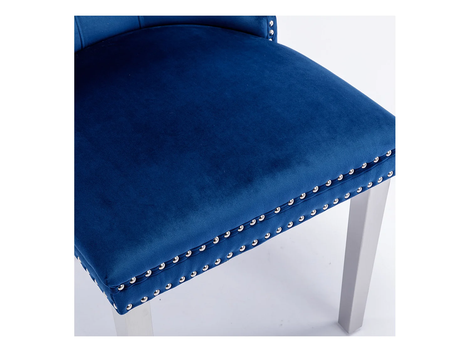 Lot de 2 chaises de salle à manger - Chaises avec dossier rembourré et pieds en acier inoxydable argent - avec garniture cloutée - velours bleu