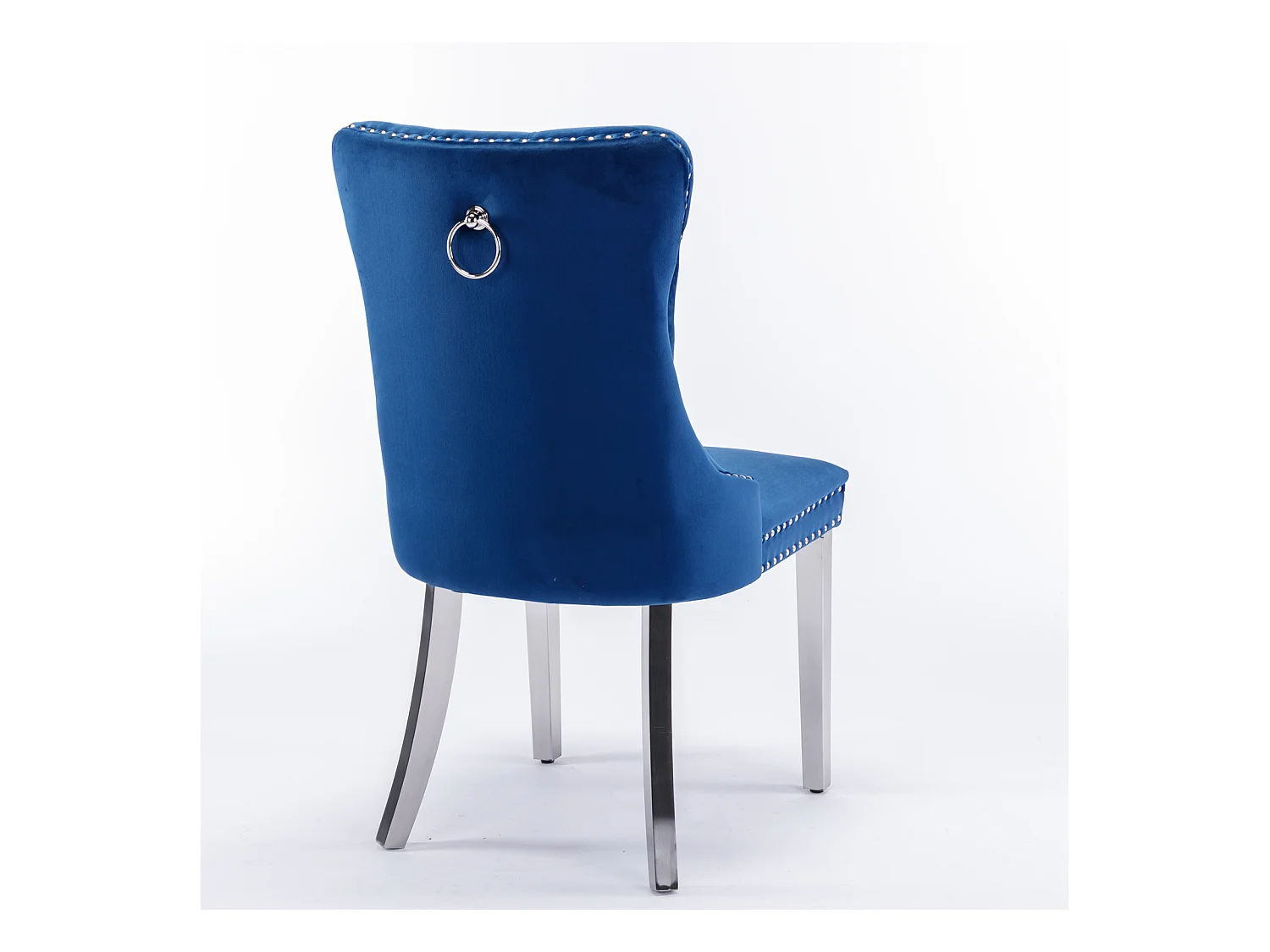Lot de 2 chaises de salle à manger - Chaises avec dossier rembourré et pieds en acier inoxydable argent - avec garniture cloutée - velours bleu