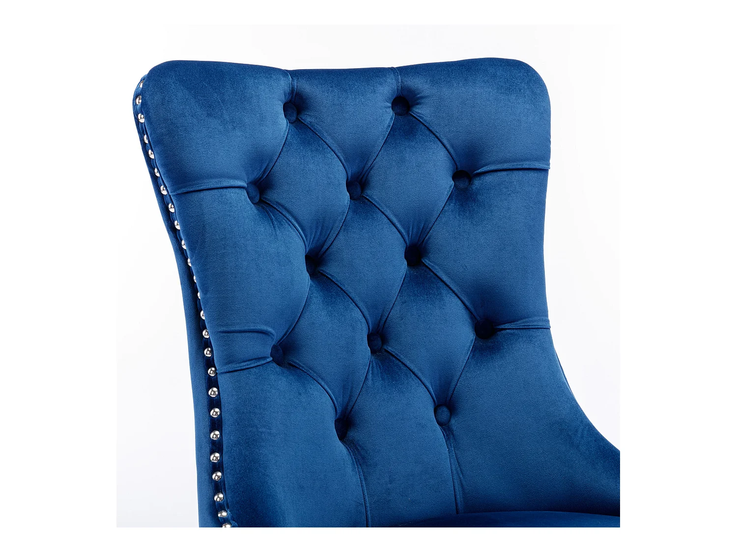 Lot de 2 chaises de salle à manger - Chaises avec dossier rembourré et pieds en acier inoxydable argent - avec garniture cloutée - velours bleu
