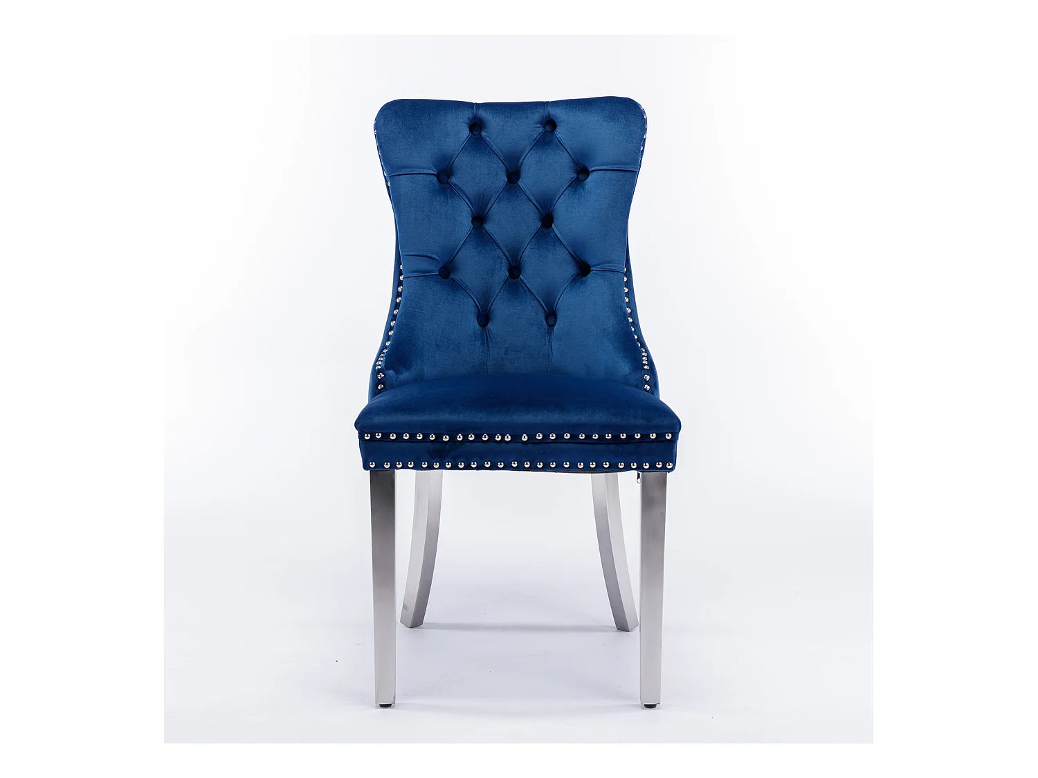 Lot de 2 chaises de salle à manger - Chaises avec dossier rembourré et pieds en acier inoxydable argent - avec garniture cloutée - velours bleu