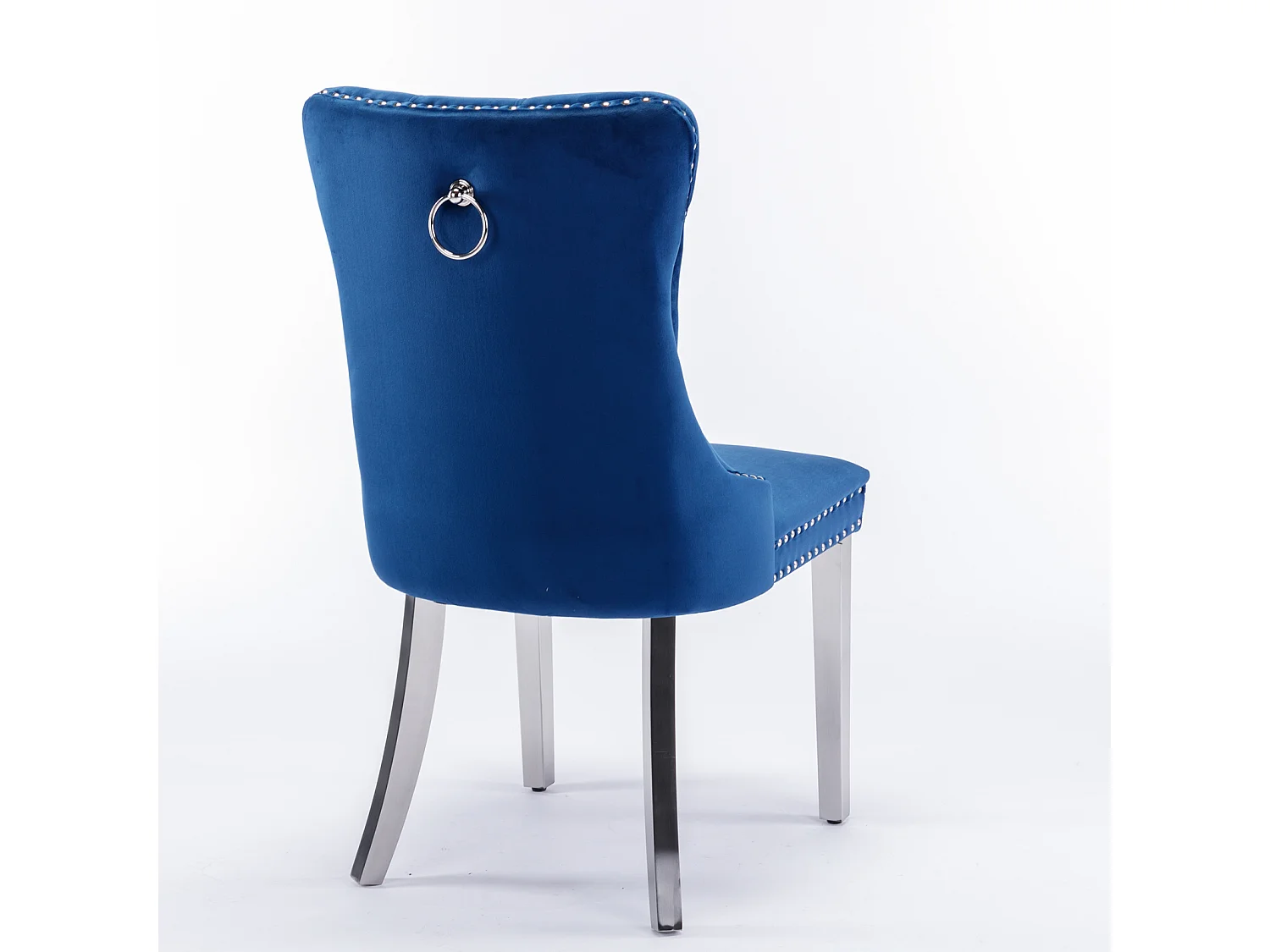 Lot de 2 chaises de salle à manger - Chaises avec dossier rembourré et pieds en acier inoxydable argent - avec garniture cloutée - velours bleu