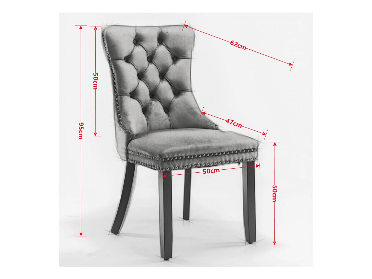 Lot de 2 chaises de salle à manger - Chaises avec dossier rembourré et pieds en acier inoxydable argent - avec garniture cloutée - velours noir