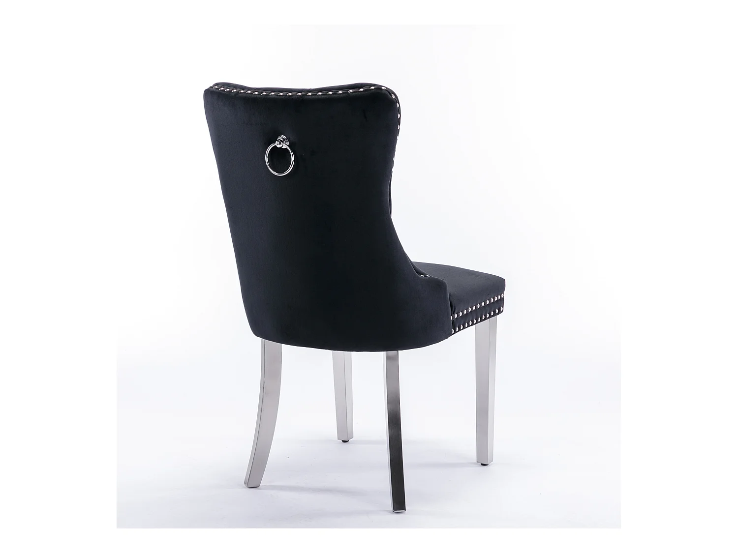 Lot de 2 chaises de salle à manger - Chaises avec dossier rembourré et pieds en acier inoxydable argent - avec garniture cloutée - velours noir