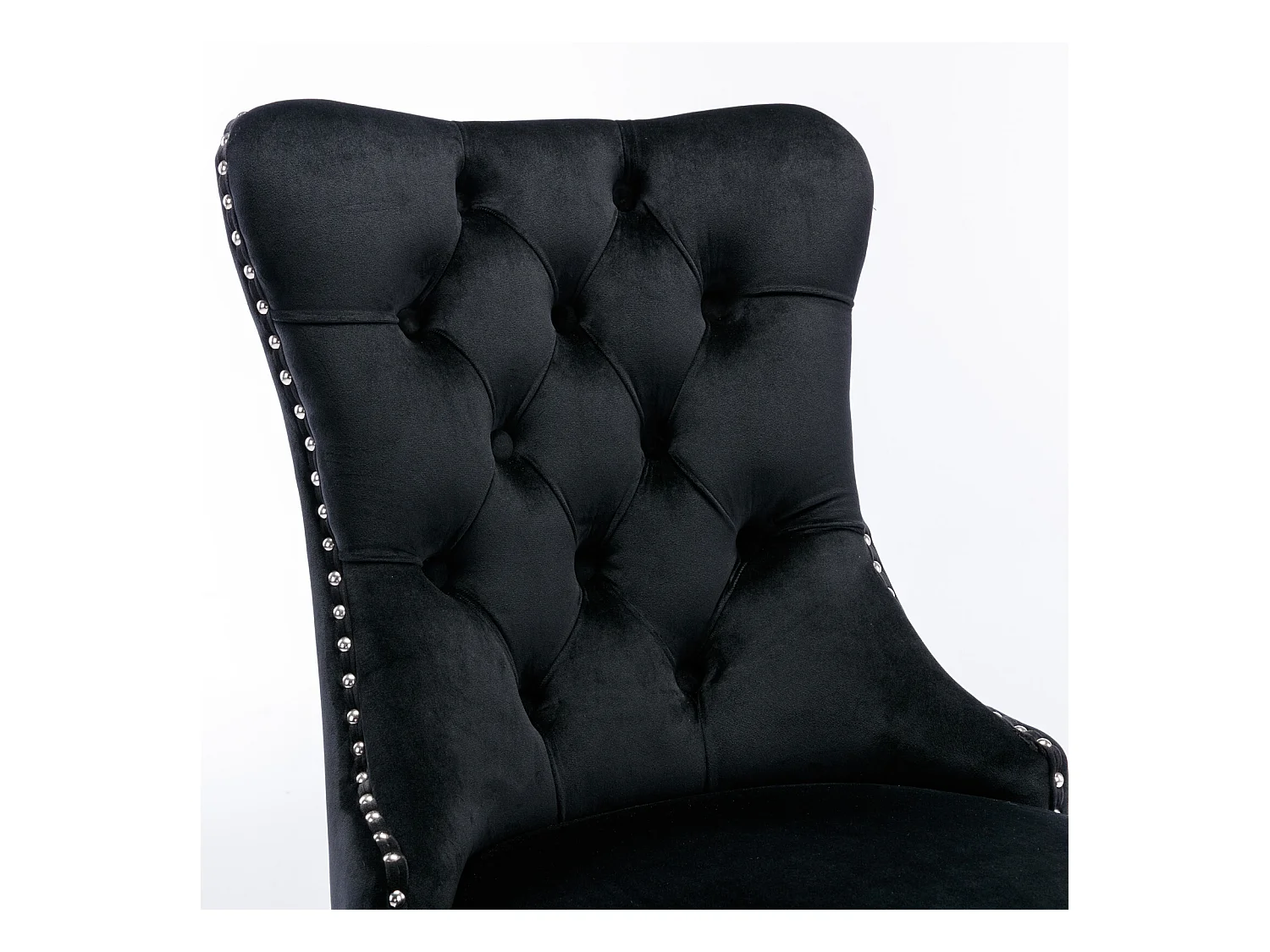 Lot de 2 chaises de salle à manger - Chaises avec dossier rembourré et pieds en acier inoxydable argent - avec garniture cloutée - velours noir