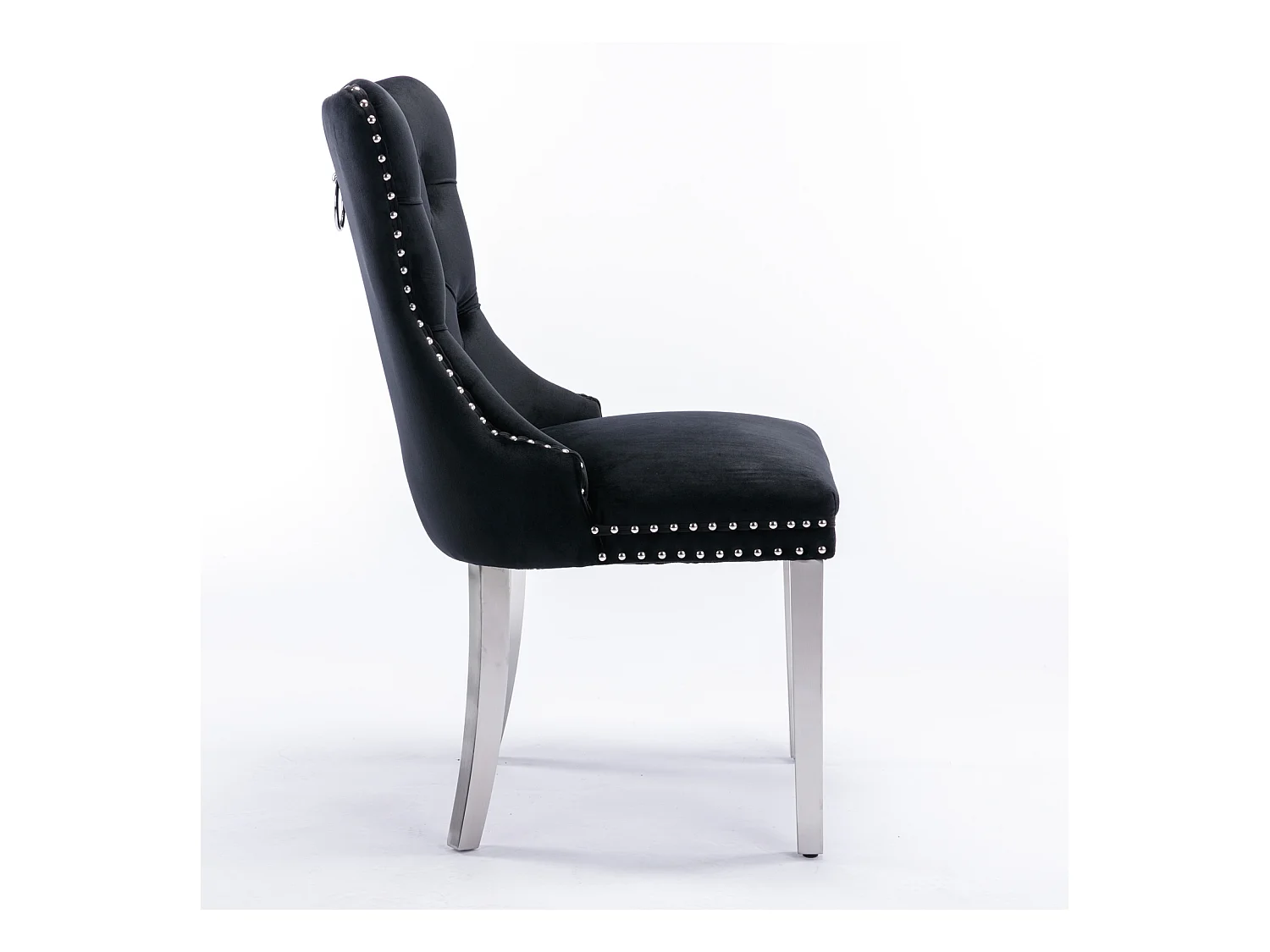Lot de 2 chaises de salle à manger - Chaises avec dossier rembourré et pieds en acier inoxydable argent - avec garniture cloutée - velours noir