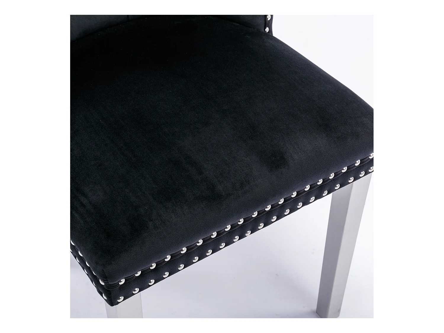 Lot de 2 chaises de salle à manger - Chaises avec dossier rembourré et pieds en acier inoxydable argent - avec garniture cloutée - velours noir