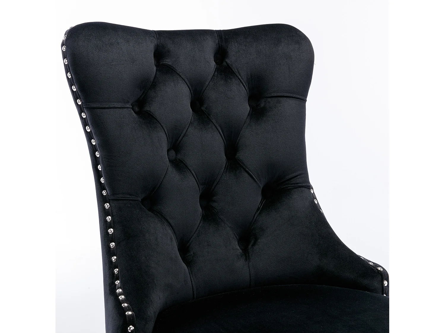 Lot de 2 chaises de salle à manger - Chaises avec dossier rembourré et pieds en acier inoxydable argent - avec garniture cloutée - velours noir