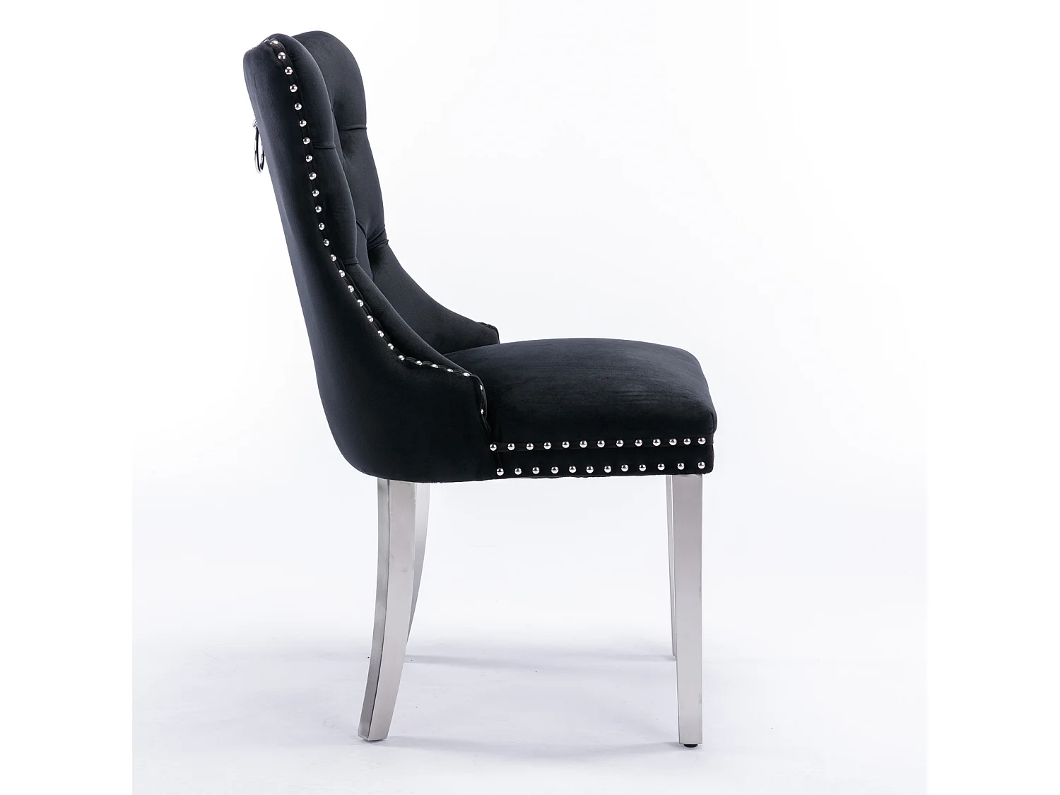 Lot de 2 chaises de salle à manger - Chaises avec dossier rembourré et pieds en acier inoxydable argent - avec garniture cloutée - velours noir