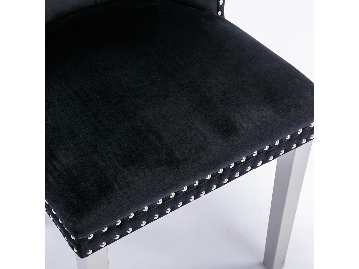 Lot de 2 chaises de salle à manger - Chaises avec dossier rembourré et pieds en acier inoxydable argent - avec garniture cloutée - velours noir