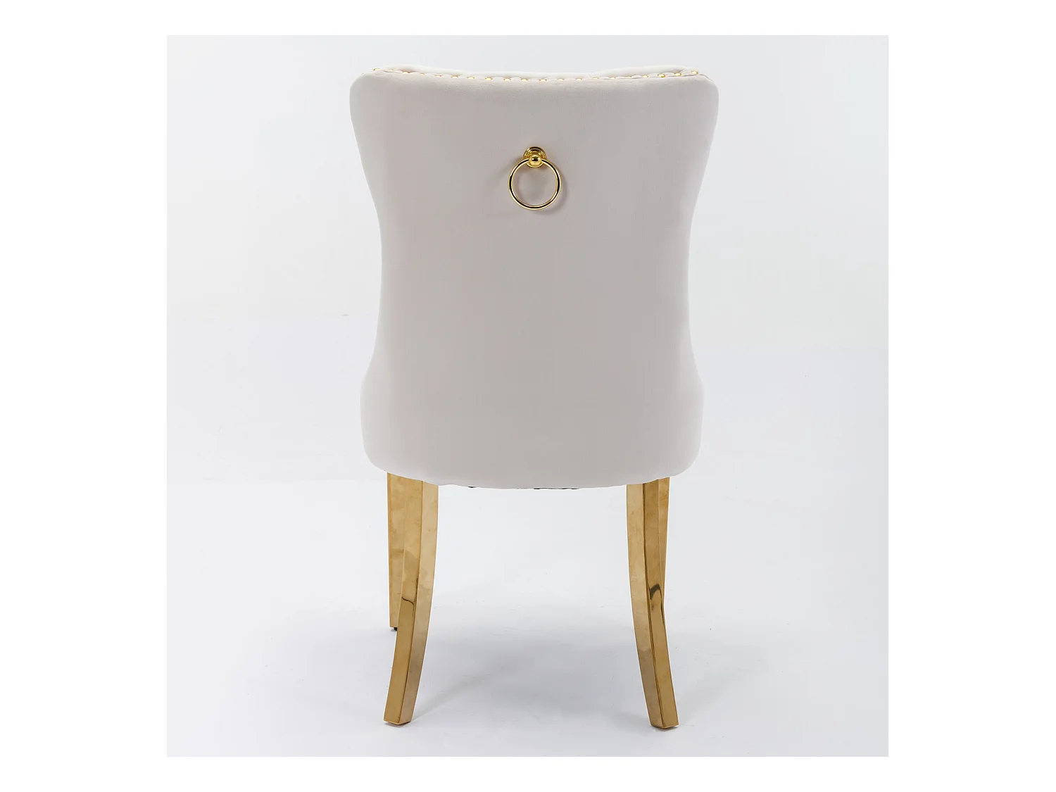 Lot de 2 chaises de salle à manger - Chaises avec dossier rembourré et pieds en acier inoxydable doré - avec garniture cloutée - velours beige