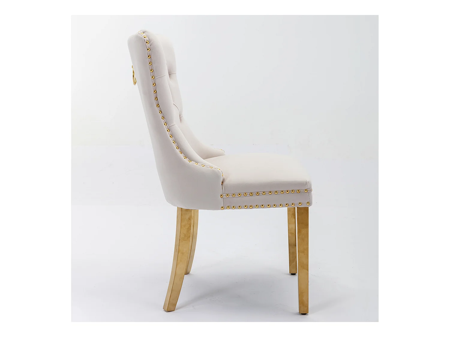 Lot de 2 chaises de salle à manger - Chaises avec dossier rembourré et pieds en acier inoxydable doré - avec garniture cloutée - velours beige