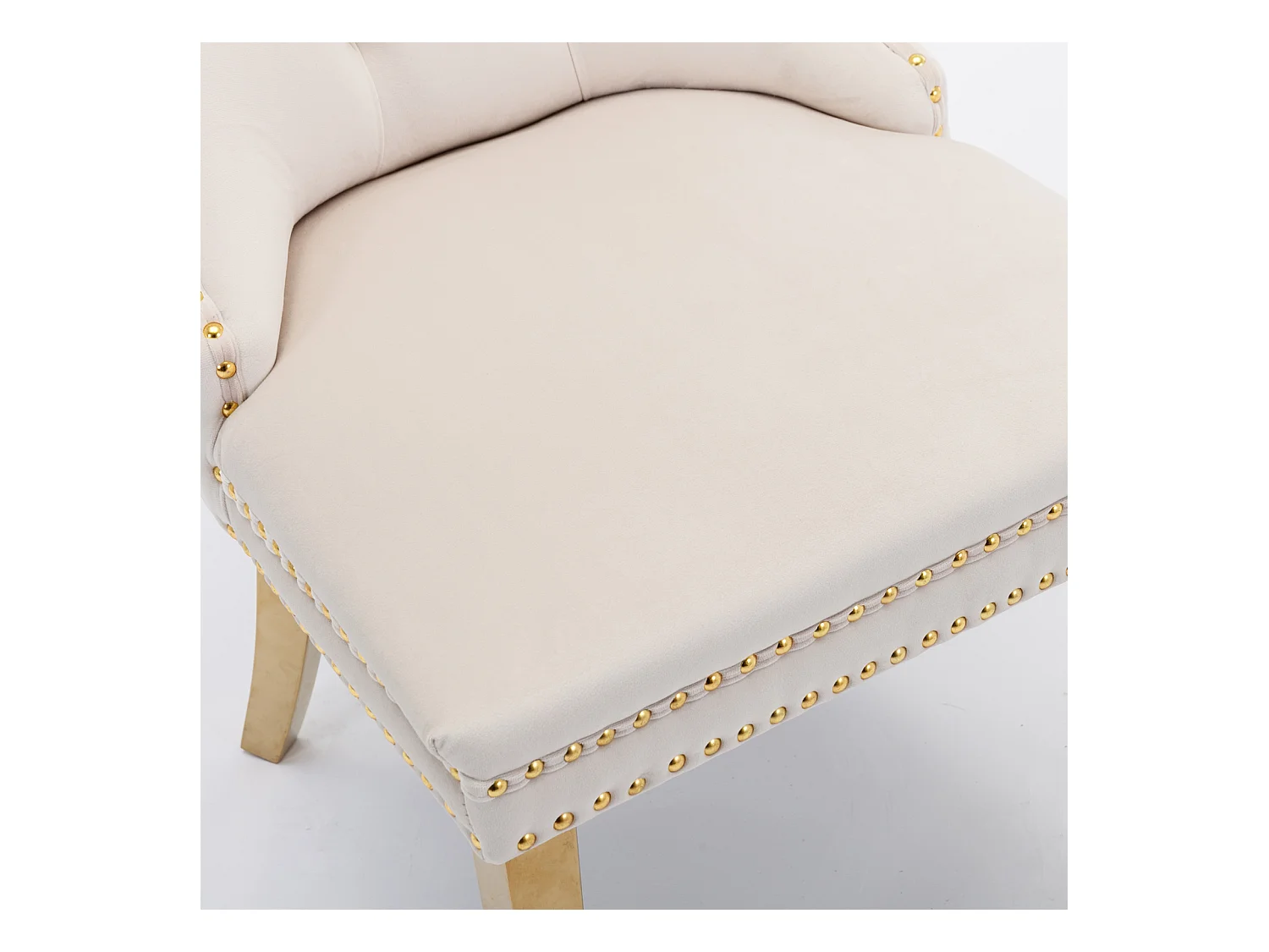 Lot de 2 chaises de salle à manger - Chaises avec dossier rembourré et pieds en acier inoxydable doré - avec garniture cloutée - velours beige