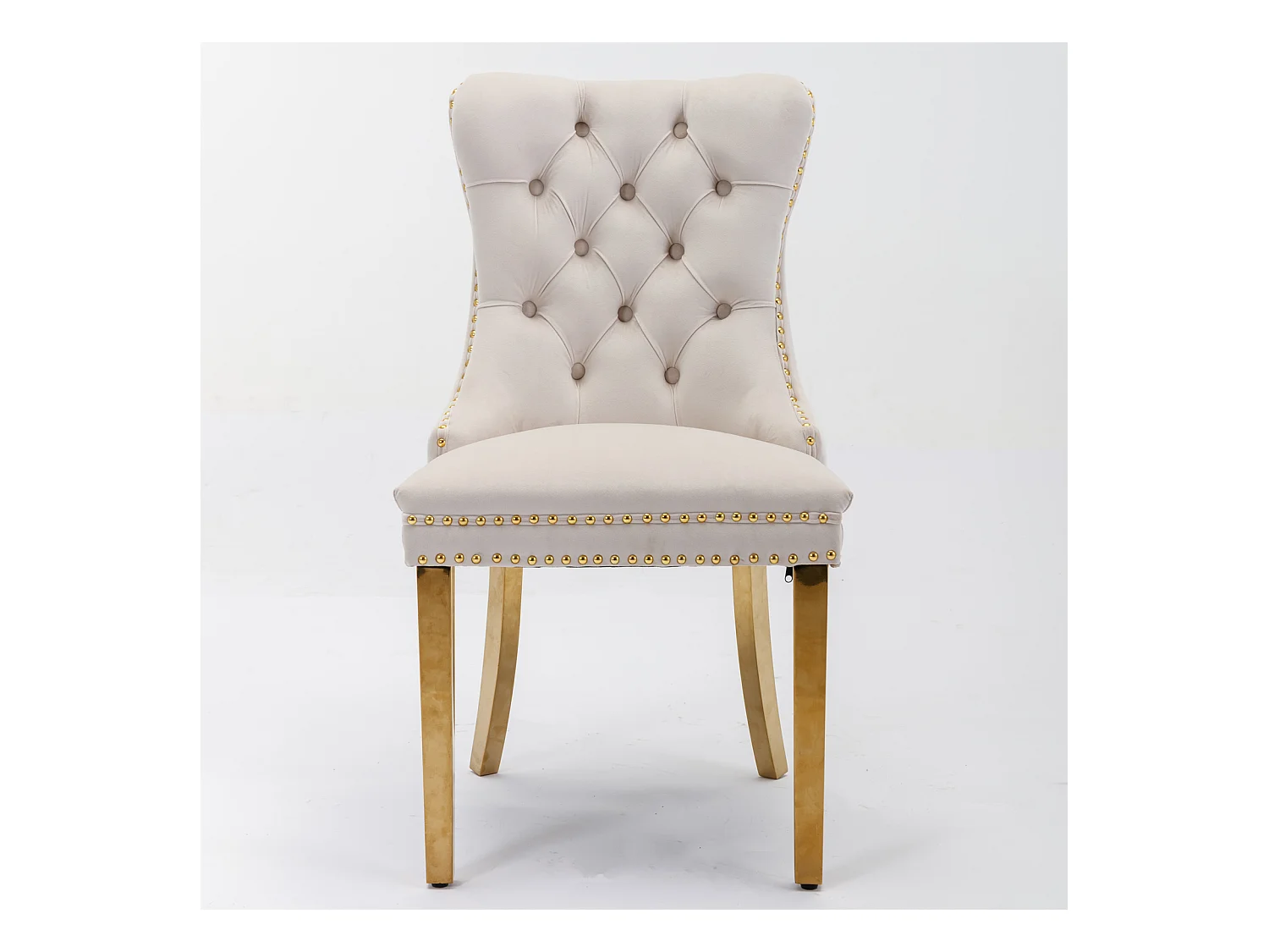 Lot de 2 chaises de salle à manger - Chaises avec dossier rembourré et pieds en acier inoxydable doré - avec garniture cloutée - velours beige