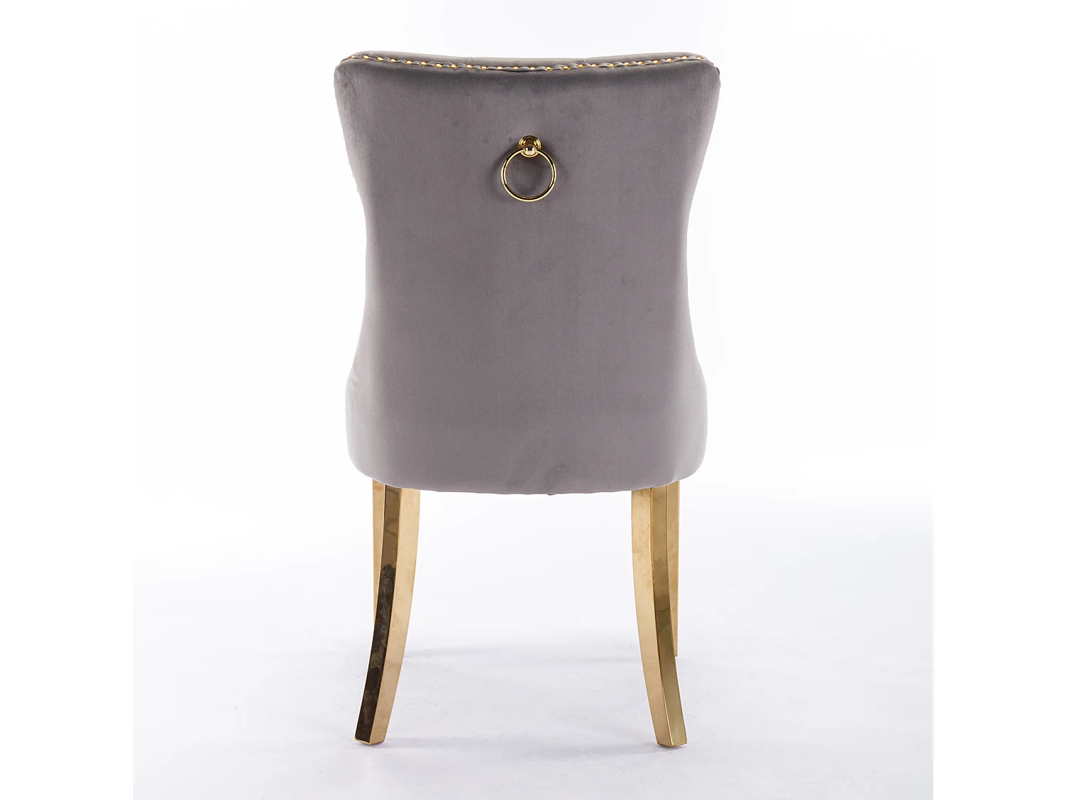 Lot de 2 chaises de salle à manger - Chaises avec dossier rembourré et pieds en acier inoxydable doré - avec garniture cloutée - velours gris