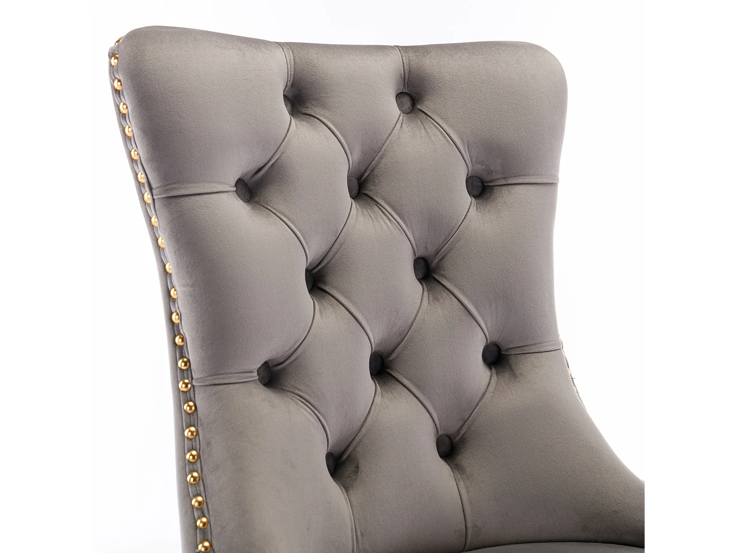 Lot de 2 chaises de salle à manger - Chaises avec dossier rembourré et pieds en acier inoxydable doré - avec garniture cloutée - velours gris