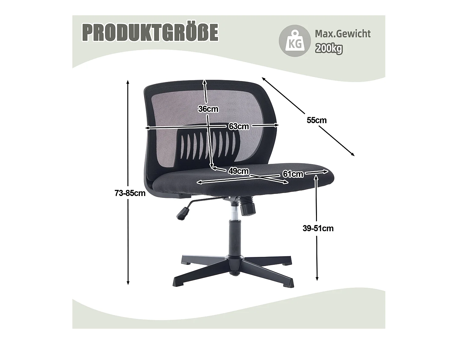 Chaise de bureau pivotante - Fauteuil pivotant  avec fonction bascule et réglage en hauteur - maille noire