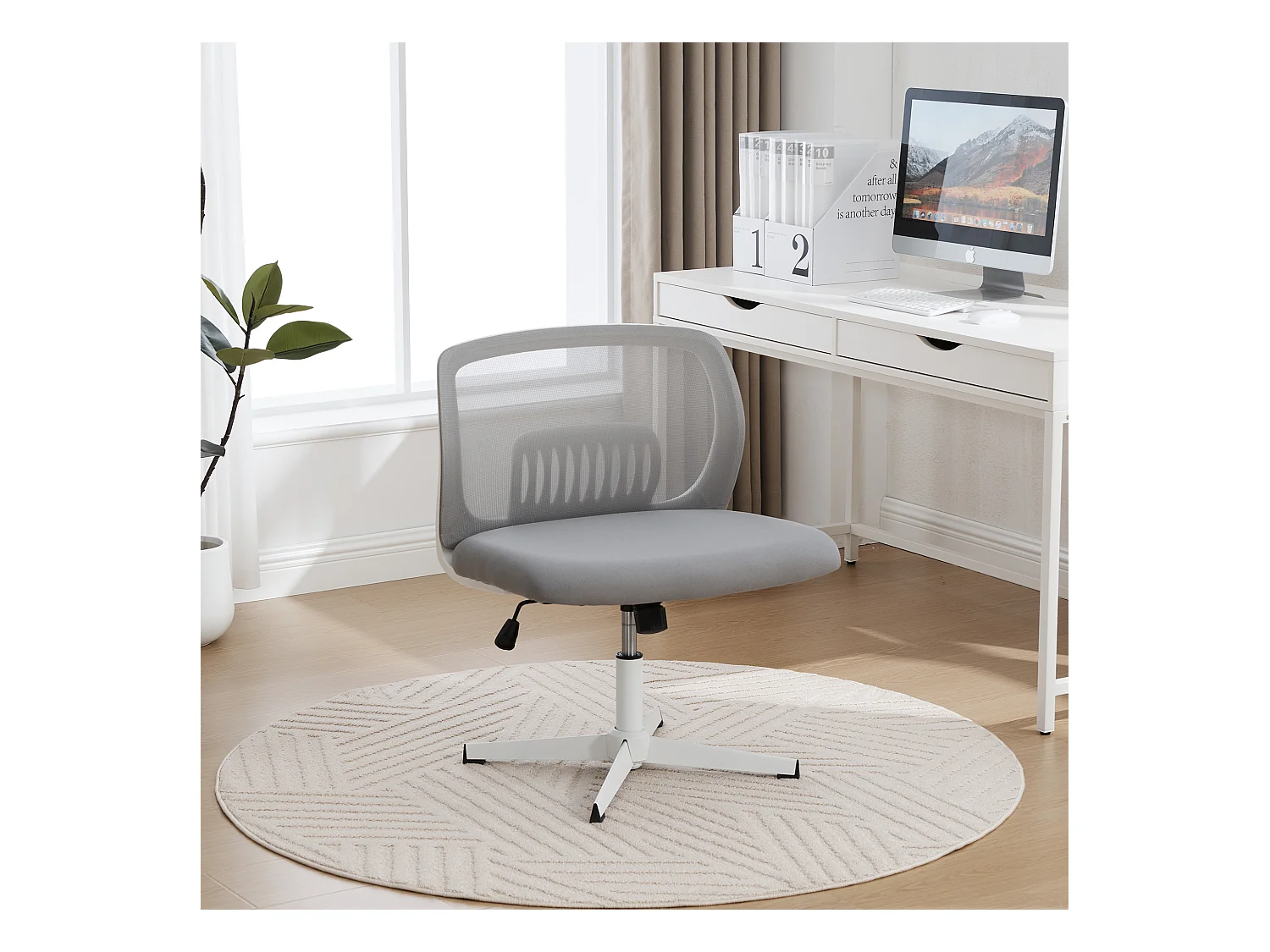 Sedia girevole da ufficio - Poltrona girevole con funzione di oscillazione e regolazione dell'altezza - rete grigia