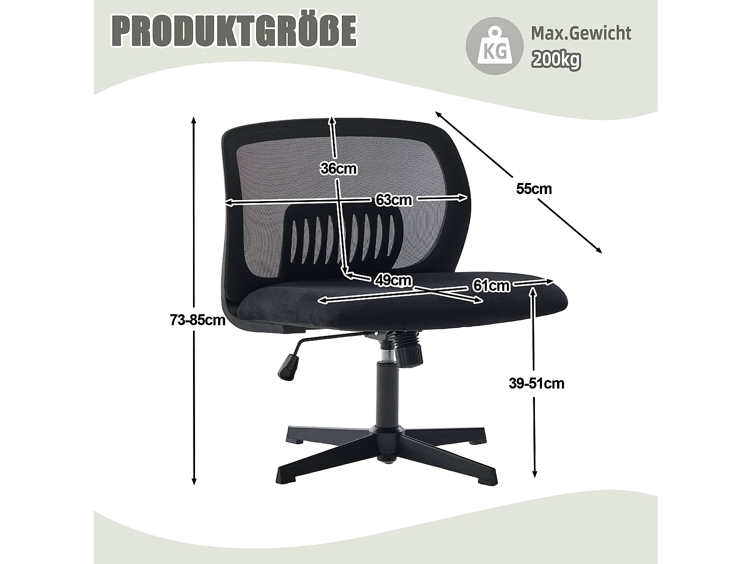 Chaise de bureau pivotante - Fauteuil pivotant  avec fonction bascule et réglage en hauteur - velours noire