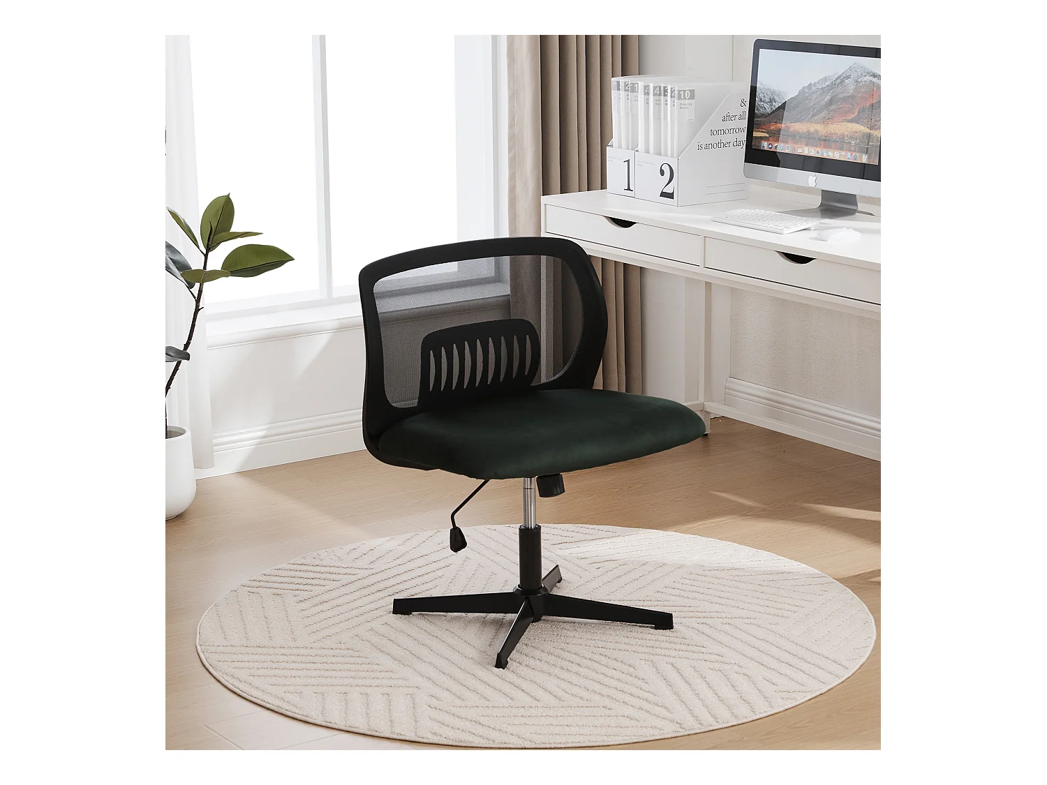 Bürodrehstuhl - Drehsessel mit Wippfunktion und Höhenverstellung - Samt grün