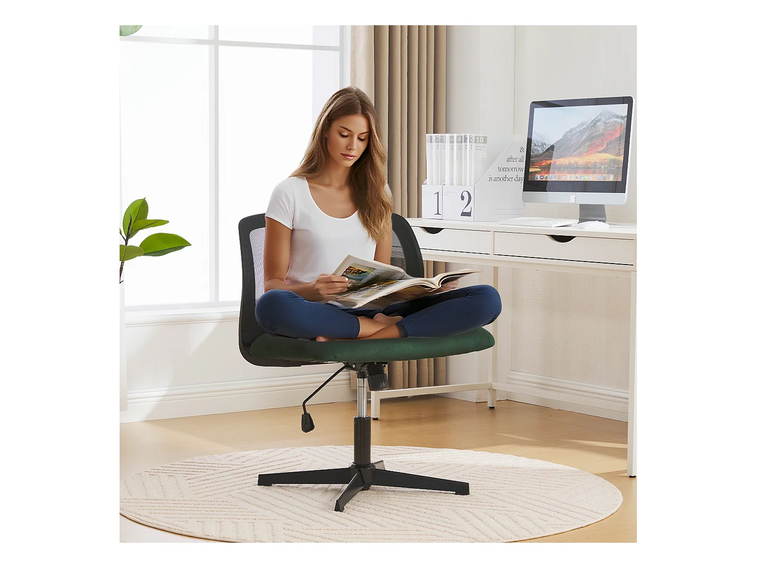 Bürodrehstuhl - Drehsessel mit Wippfunktion und Höhenverstellung - Samt grün