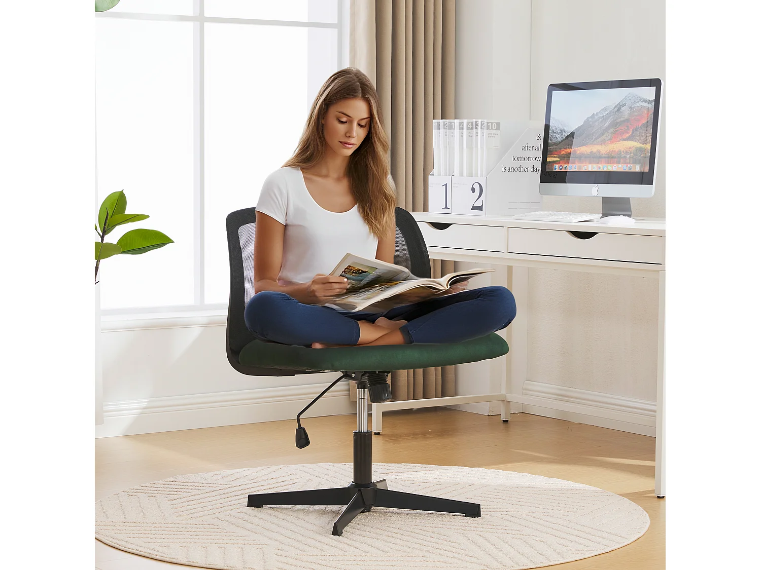 Chaise de bureau pivotante - Fauteuil pivotant  avec fonction bascule et réglage en hauteur - velours vert