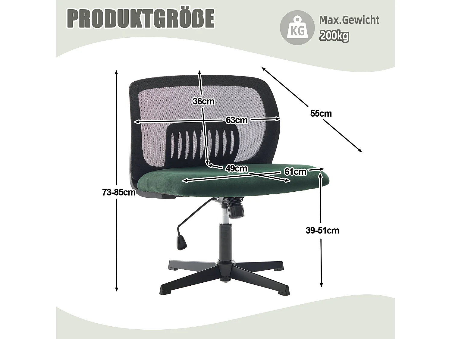 Chaise de bureau pivotante - Fauteuil pivotant  avec fonction bascule et réglage en hauteur - velours vert