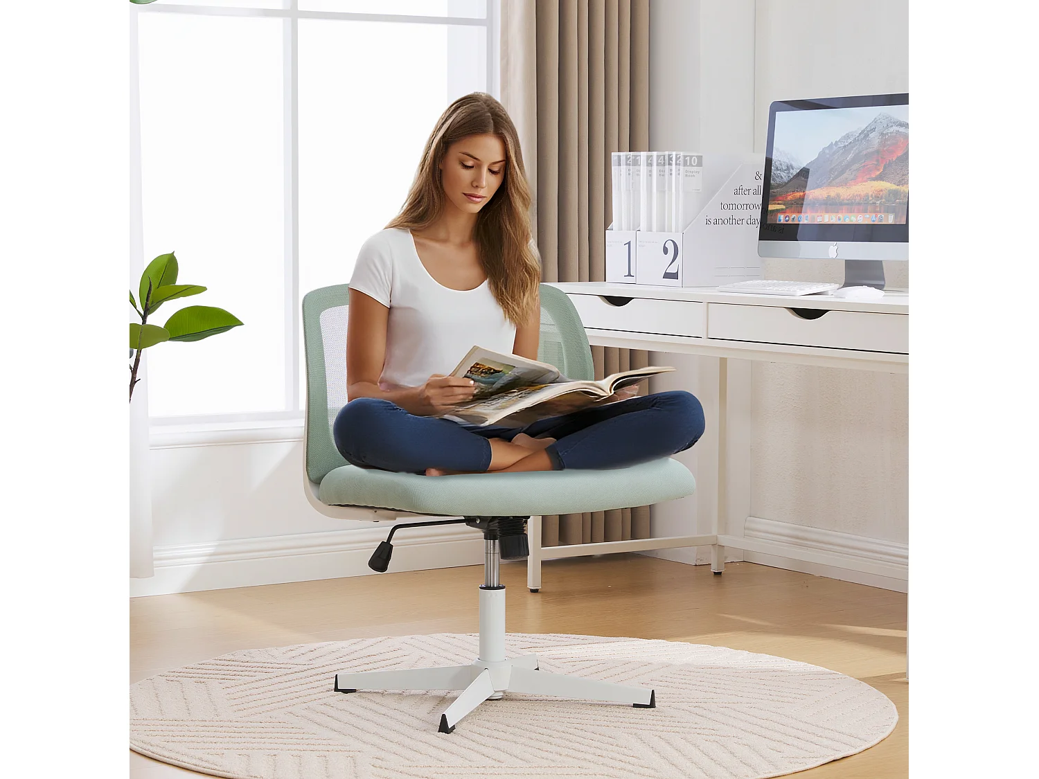 Chaise de bureau pivotante - Fauteuil pivotant  avec fonction bascule et réglage en hauteur - maille vert menthe