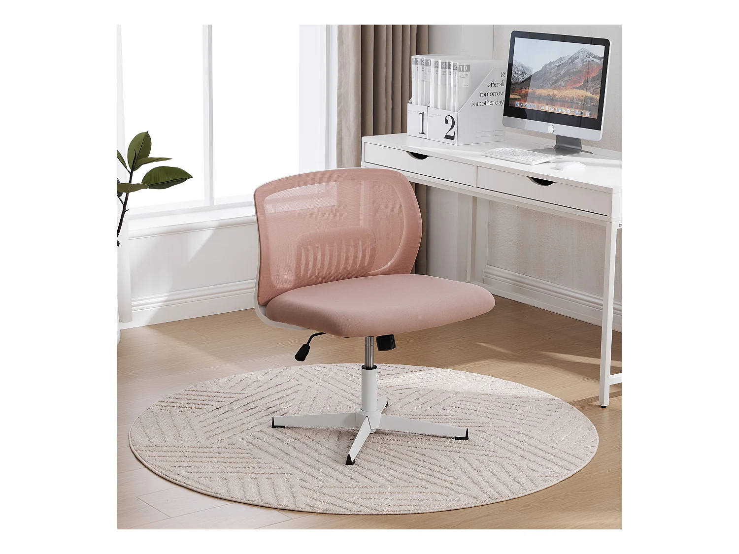 Bürodrehstuhl - Drehsessel mit Wippfunktion und Höhenverstellung - Netzgewebe rosa