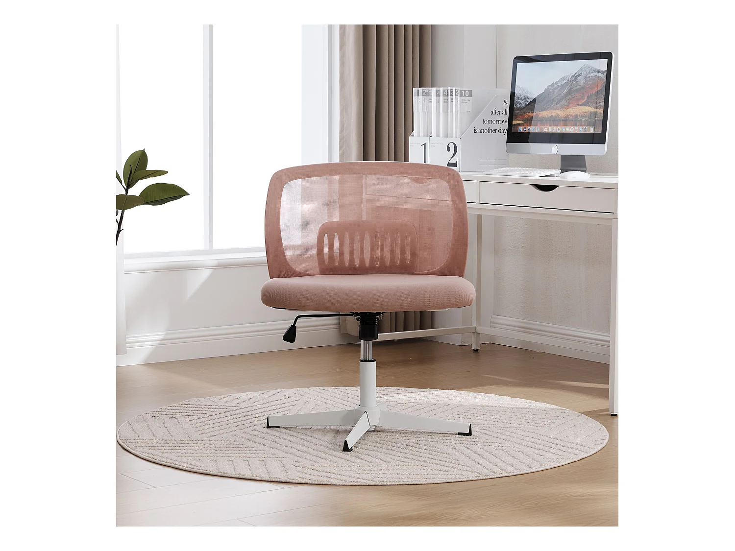 Bürodrehstuhl - Drehsessel mit Wippfunktion und Höhenverstellung - Netzgewebe rosa