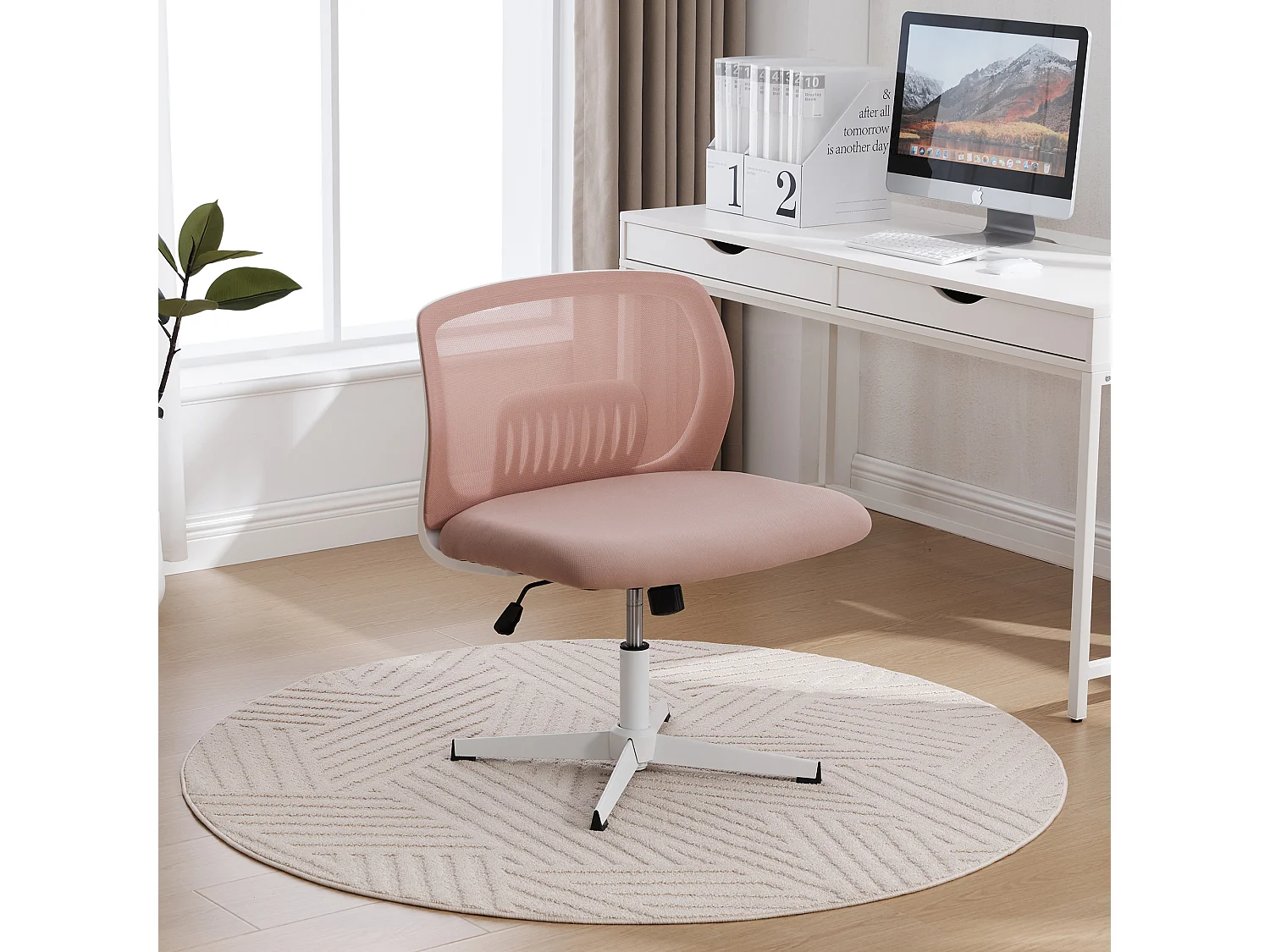 Chaise de bureau pivotante - Fauteuil pivotant  avec fonction bascule et réglage en hauteur - maille rose