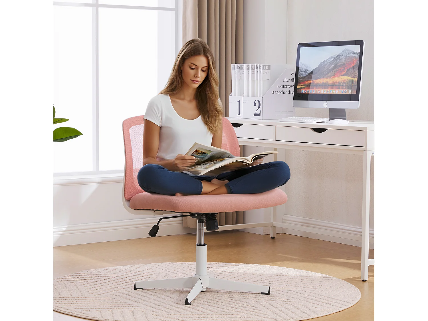 Chaise de bureau pivotante - Fauteuil pivotant  avec fonction bascule et réglage en hauteur - maille rose