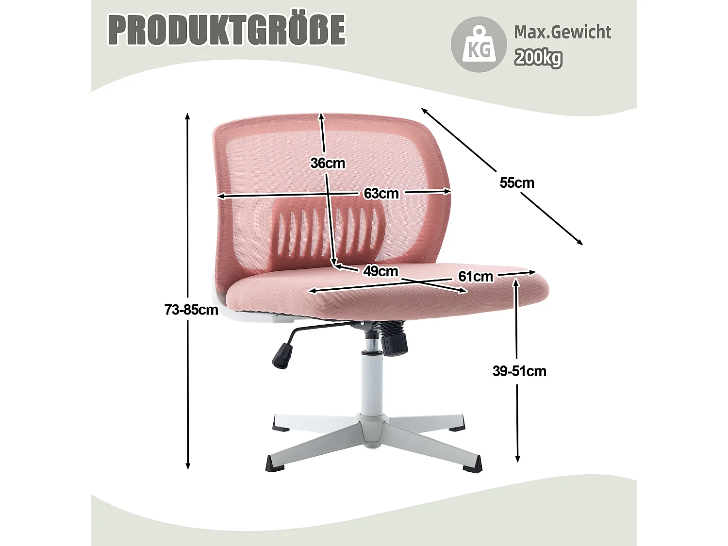 Chaise de bureau pivotante - Fauteuil pivotant  avec fonction bascule et réglage en hauteur - maille rose