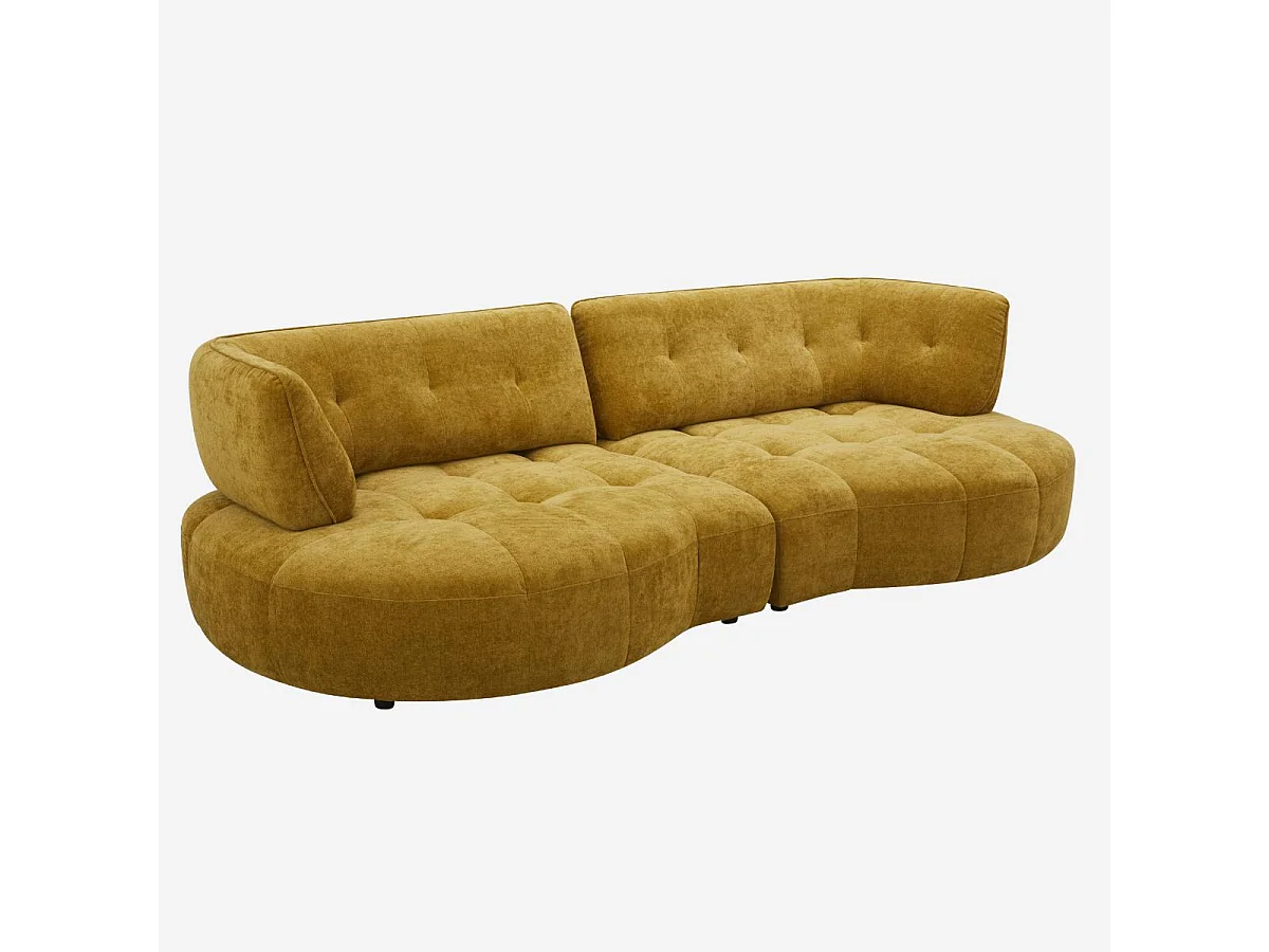 Habitat - Canapé 4 places capitonné en tissu avec dossier avance-recule - Miel - Alizee