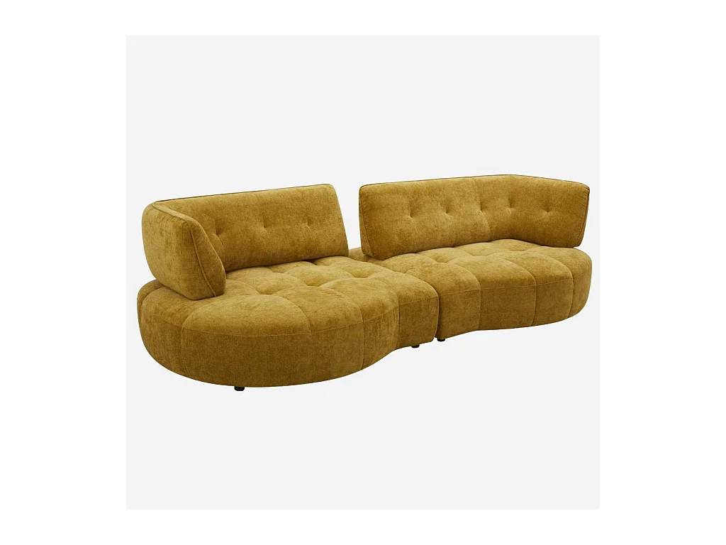 Habitat - Canapé 4 places capitonné en tissu avec dossier avance-recule - Miel - Alizee