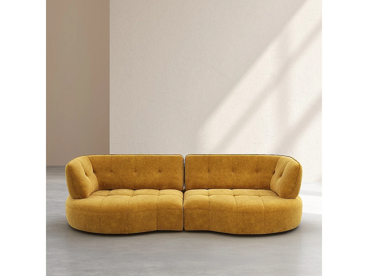 Habitat - Canapé 4 places capitonné en tissu avec dossier avance-recule - Miel - Alizee