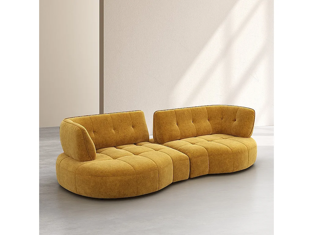 Habitat - Canapé 4 places capitonné en tissu avec dossier avance-recule - Miel - Alizee