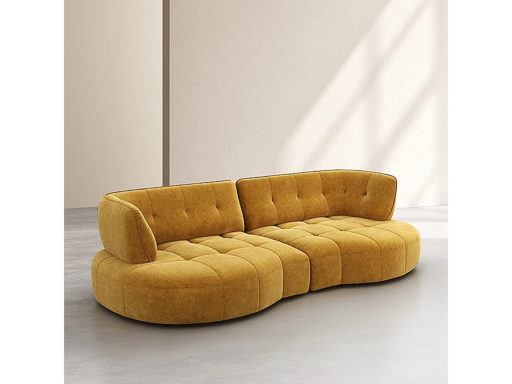 Habitat - Canapé 4 places capitonné en tissu avec dossier avance-recule - Miel - Alizee