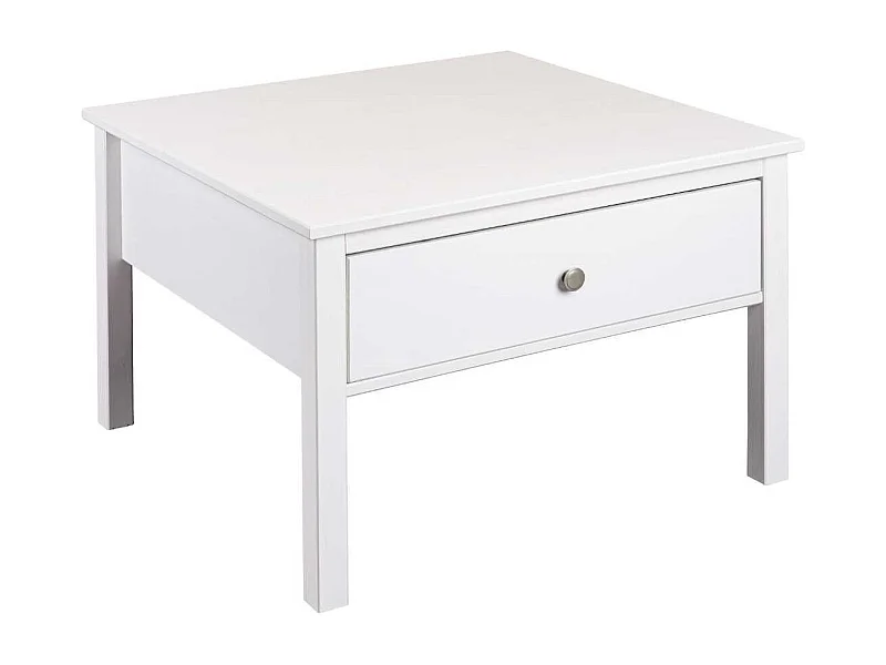 Table basse 1 tiroir en pin massif vernis blanc - DORIE