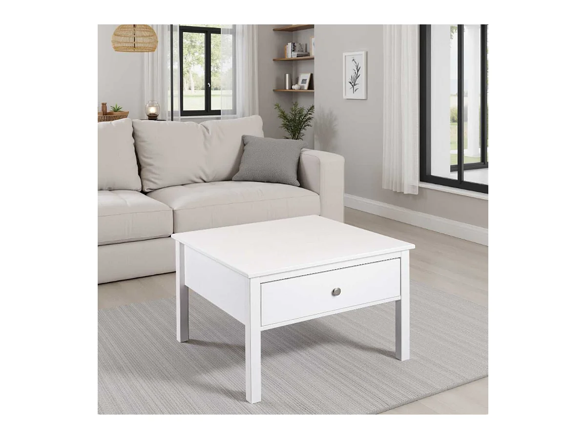 Table basse 1 tiroir en pin massif vernis blanc - DORIE