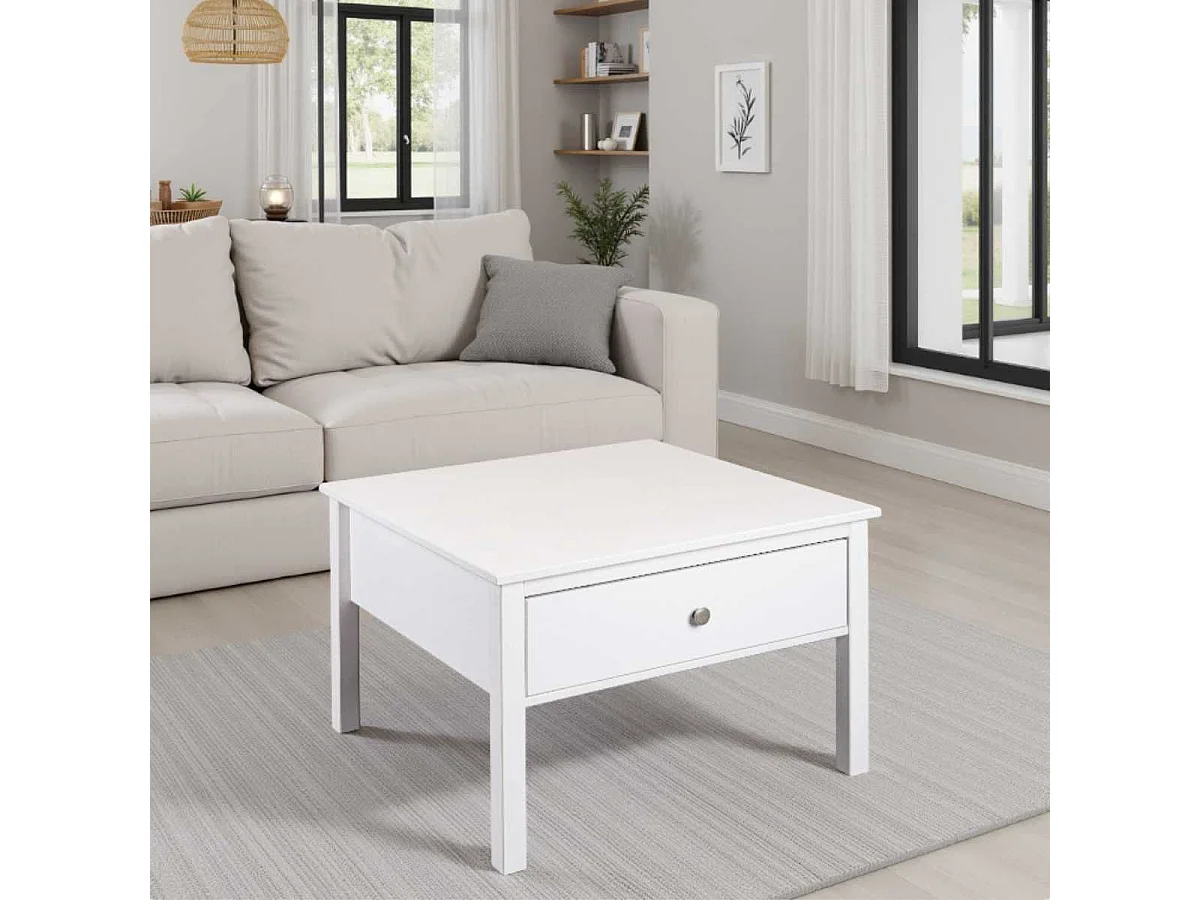 Table basse 1 tiroir en pin massif vernis blanc - DORIE