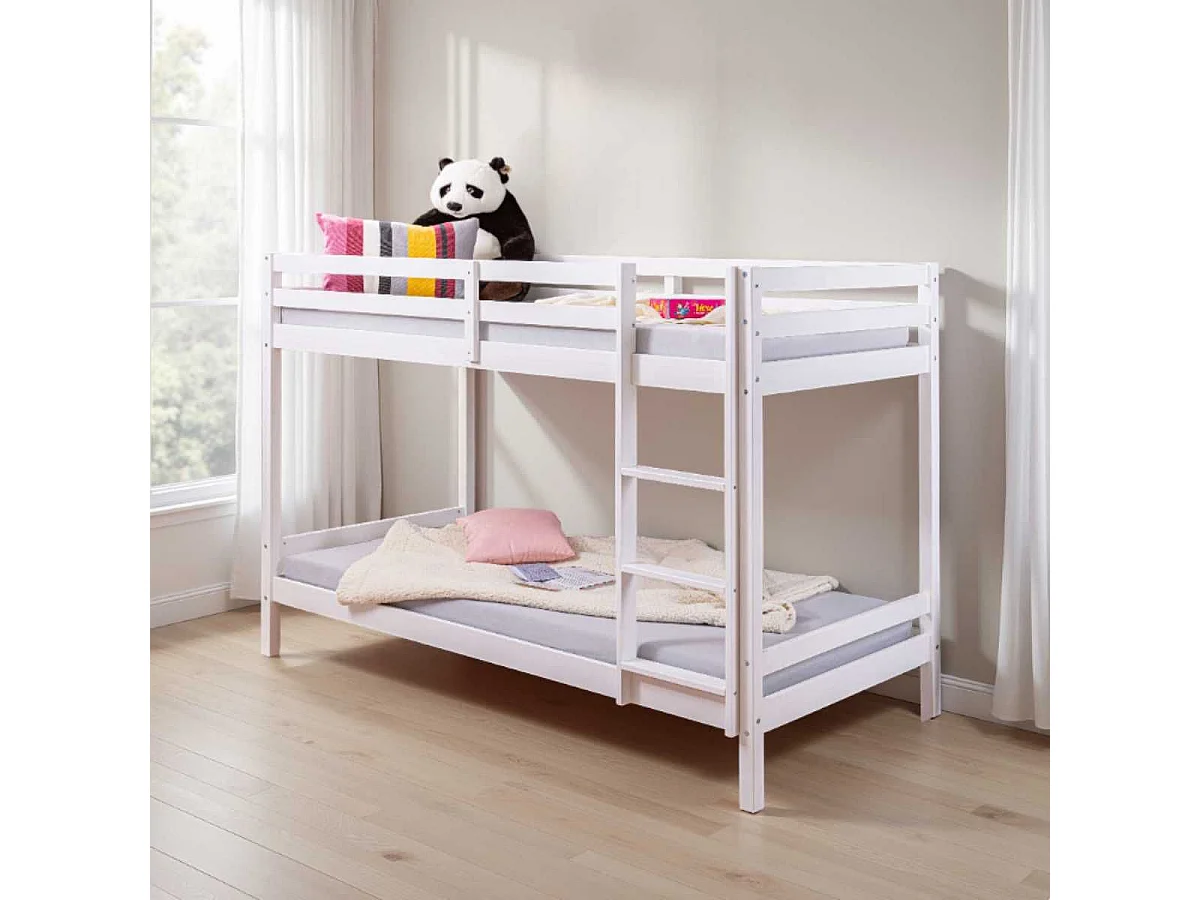 Lit Superposé Laqué Blanc 2 Couchages 90x200cm - ALICIA