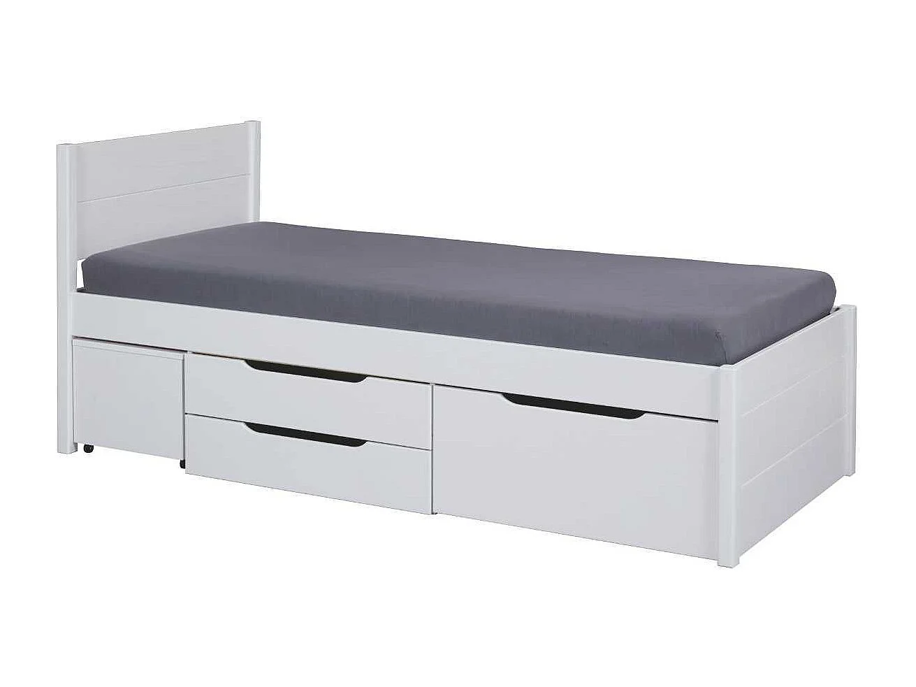 Lit 90x200cm multi-rangement en pin massif vernis blanc - EFECT