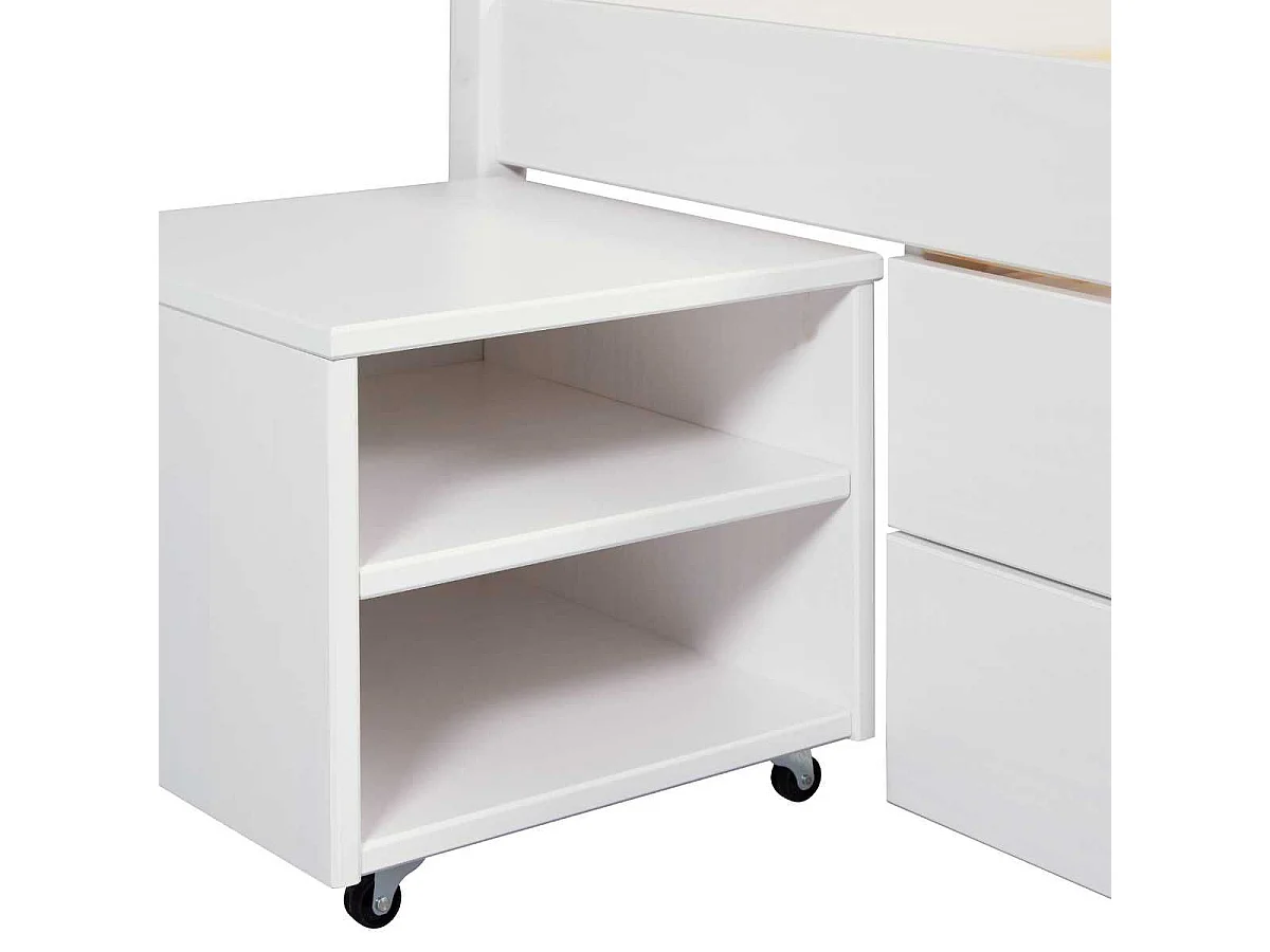 Lit 90x200cm multi-rangement en pin massif vernis blanc - EFECT