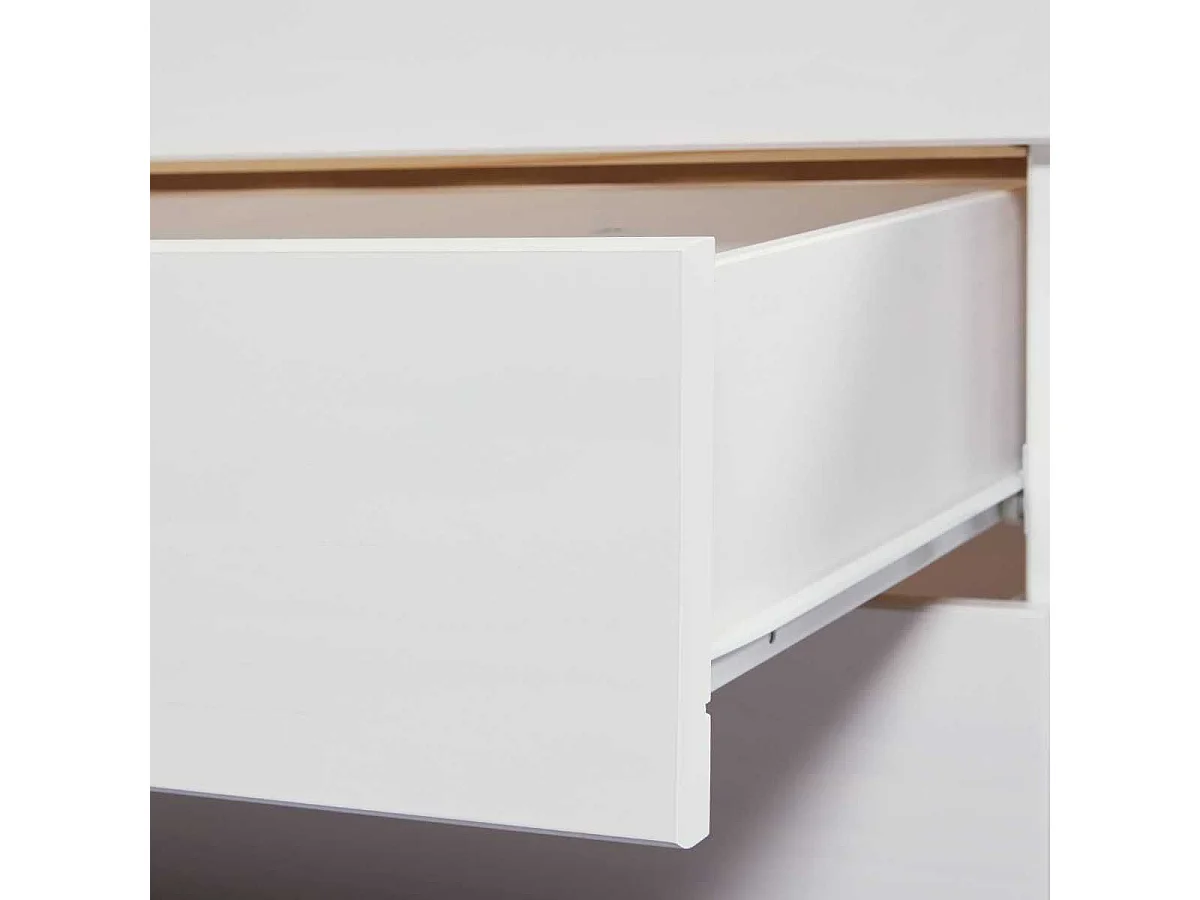 Lit 90x200cm multi-rangement en pin massif vernis blanc - EFECT