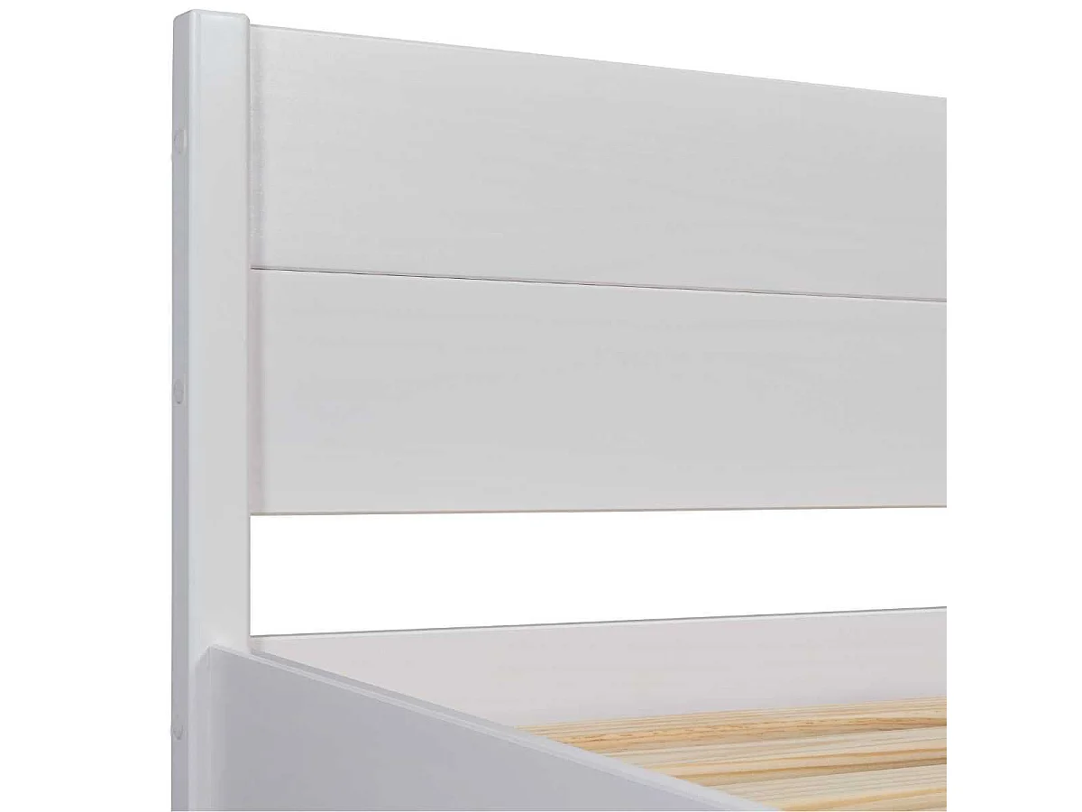 Lit 90x200cm multi-rangement en pin massif vernis blanc - EFECT